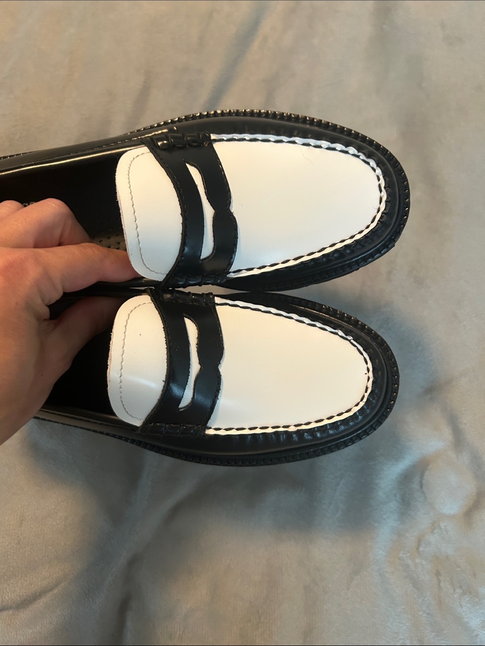 G.H. Bass Weejuns, White and Black Penny Loafers - Picture 6 of 7
